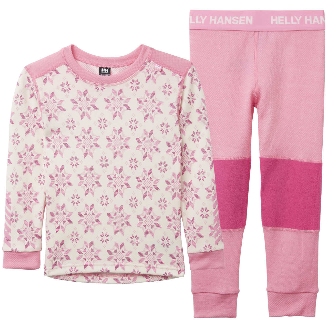 Kids Lifa Merino Wool Printed 2-Piece Base Layer Set – LIFA Merino| Helly Hansen #color_sugar-pink-snowflake