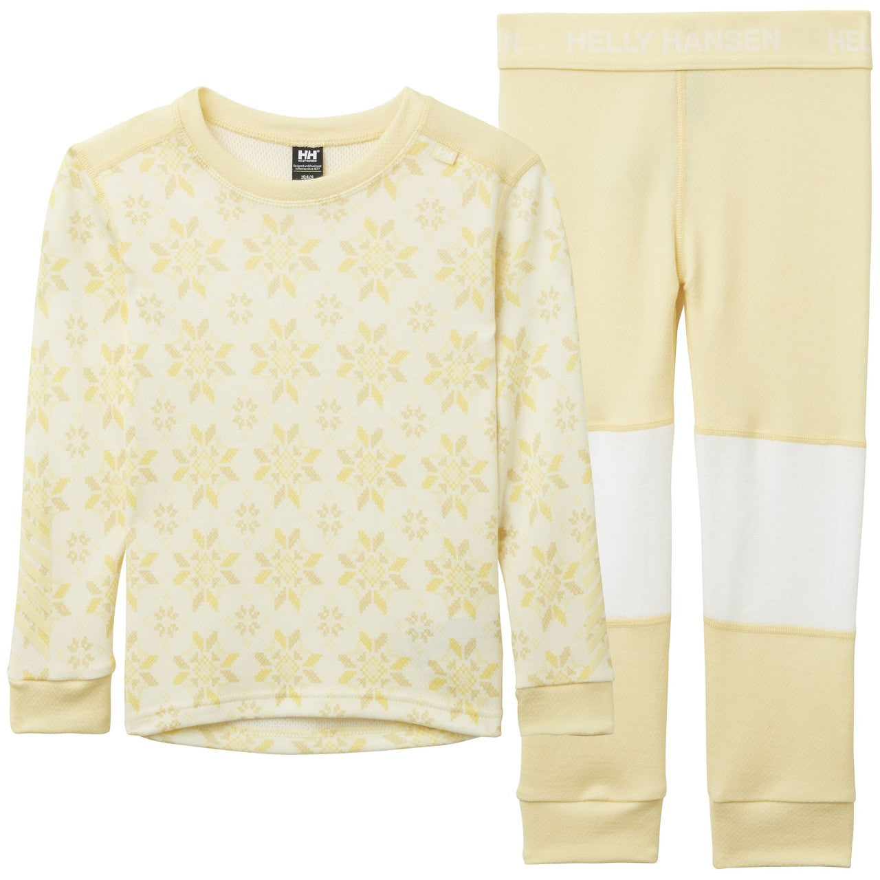 Kids Lifa Merino Wool Printed 2-Piece Base Layer Set – LIFA Merino| Helly Hansen #color_yellow-cream-snowflake