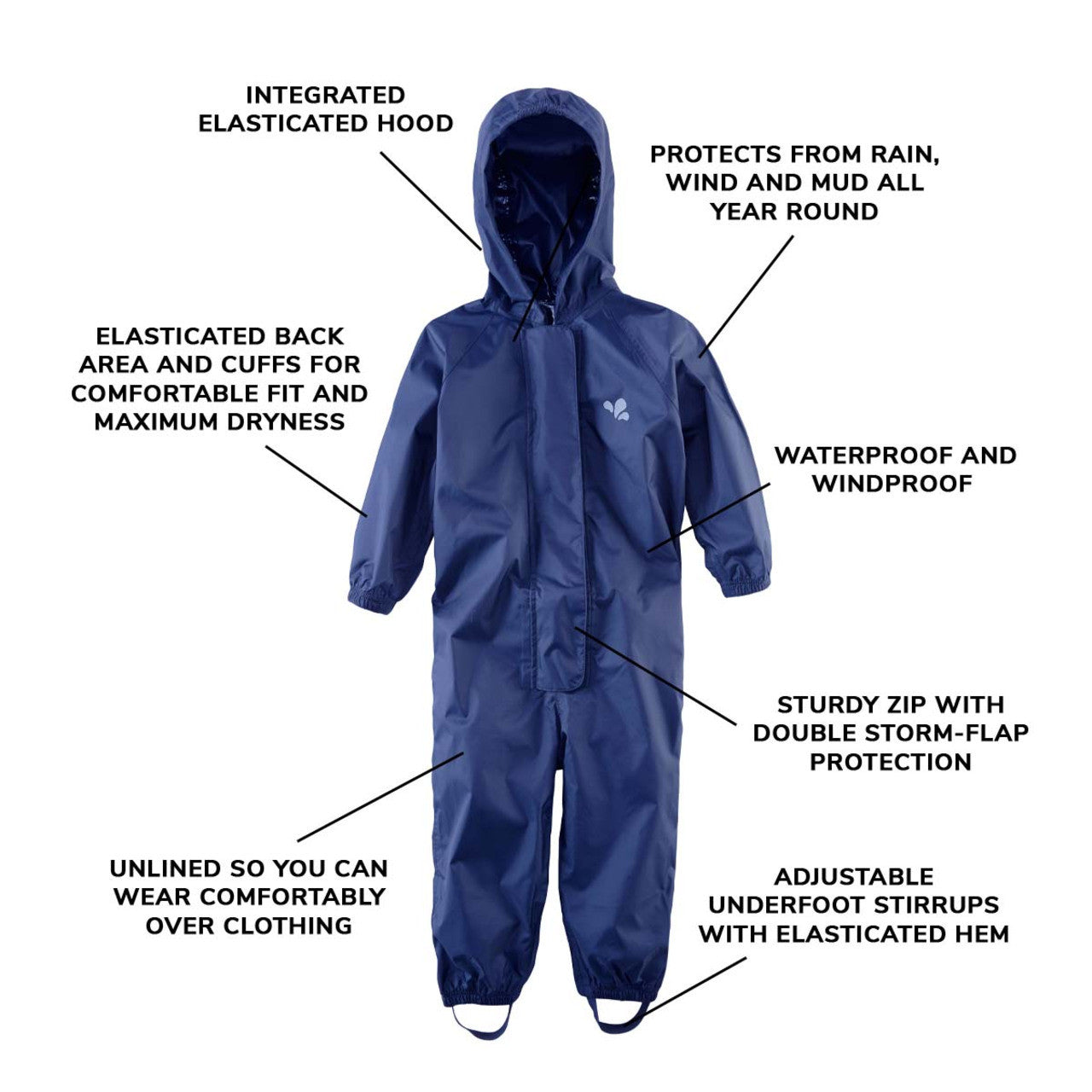 Kids Waterproof Rain Suit Originals All-in-One - Unlined Puddle Suit, Zip and Storm Flap | Muddy Puddles