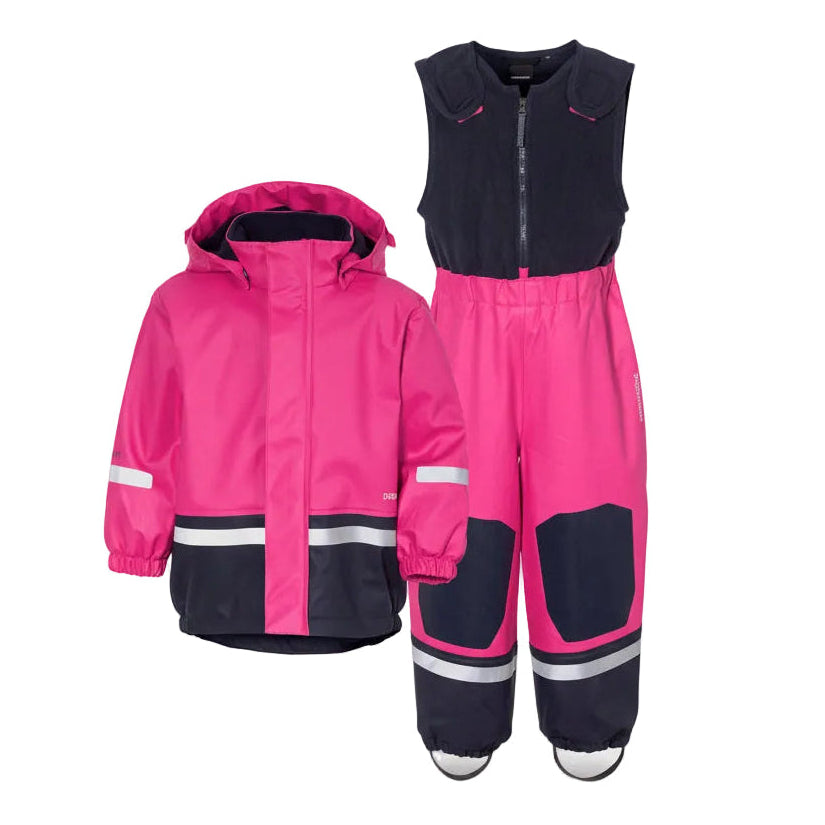 Kids Boardman Fleece Lined Rain Set – Waterproof, Fleece Lined, PU | Didriksons #color_plastic-pink