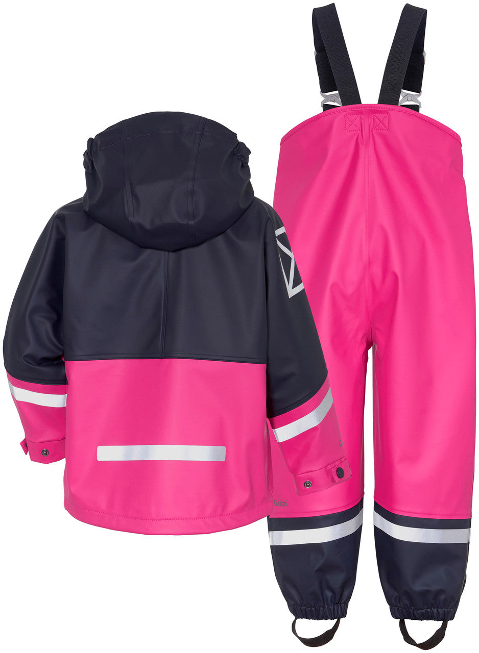 Kids Waterman's Rain Set - Zippered Jacket & Adjustable Bibs – Waterproof, PU | Didriksons #color_plastic-pink