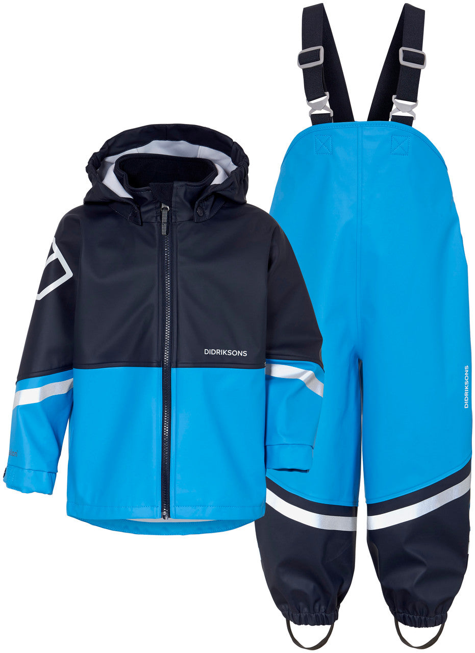 Kids Waterman's Rain Set - Zippered Jacket & Adjustable Bibs – Waterproof, PU | Didriksons #color_sharp-blue