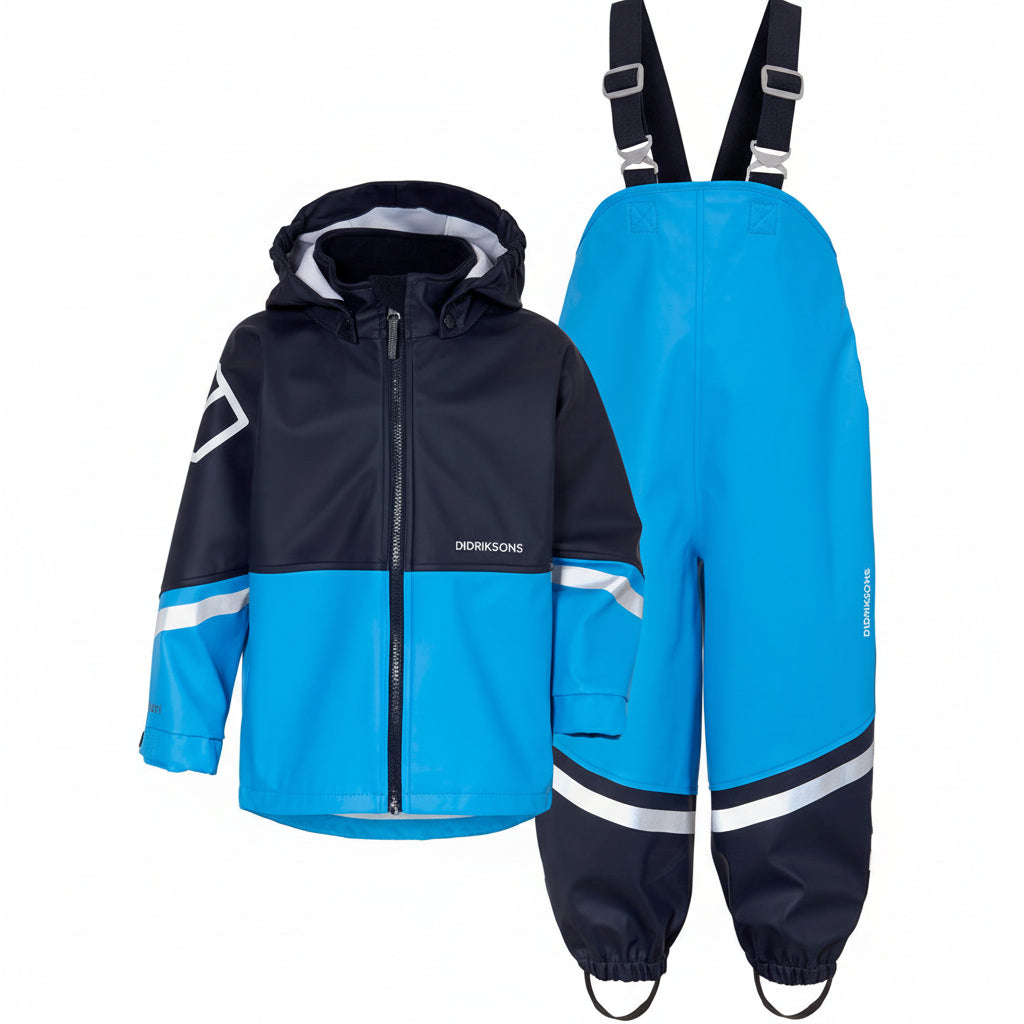 Kids Waterman's Rain Set - Zippered Jacket & Adjustable Bibs – Waterproof, PU | Didriksons #color_sharp-blue