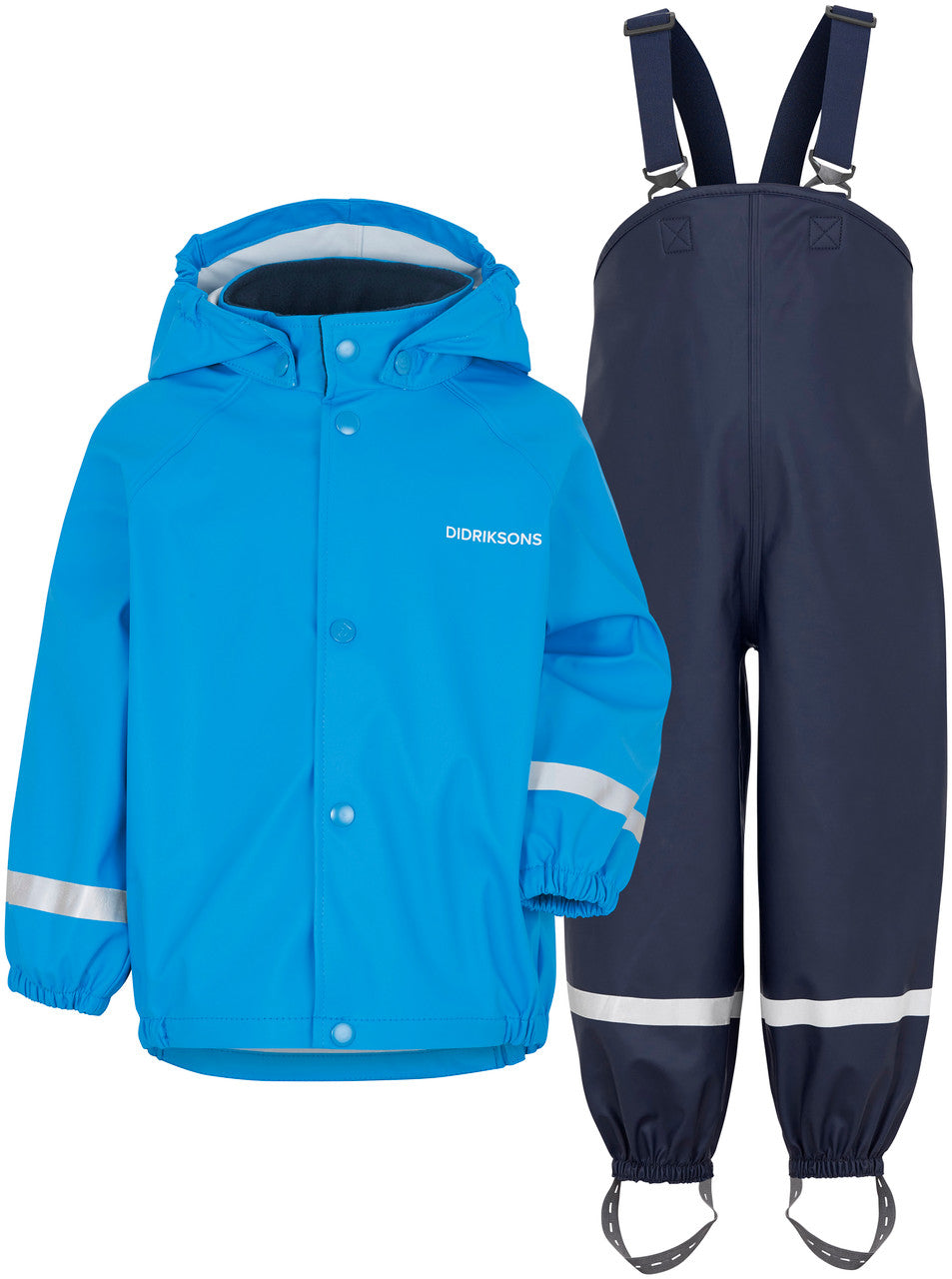 Kids Slaskeman Unlined Rain Set-Snap Jacket and Bibs – Waterproof, PU | Didriksons #color_sharp-blue