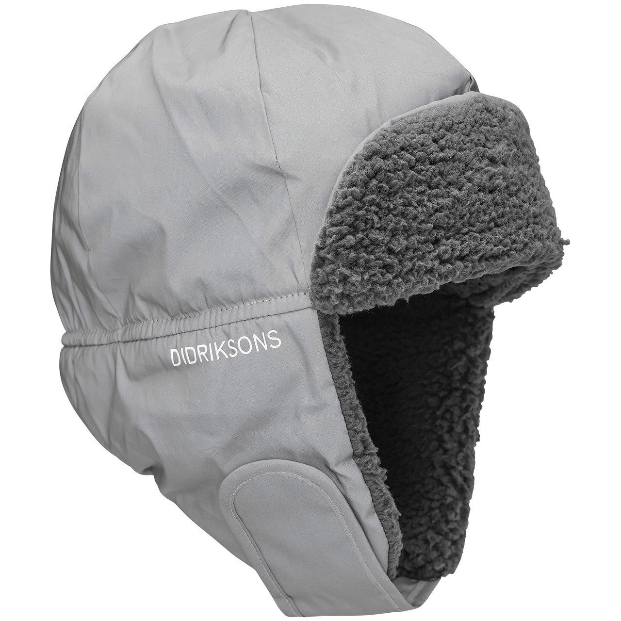 Kids Biggles Reflective Trapper Style Winter Hat – Waterproof, Fleece Lined | Didriksons #color_silver