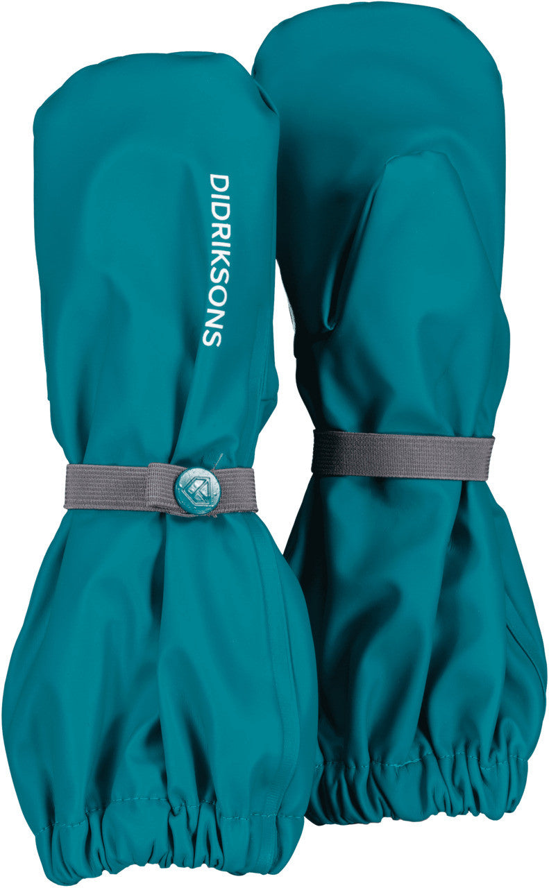 Kids Long Cuff Fleece Lined Rain Mittens – Waterproof, PU | Didriksons #color_petrol-green