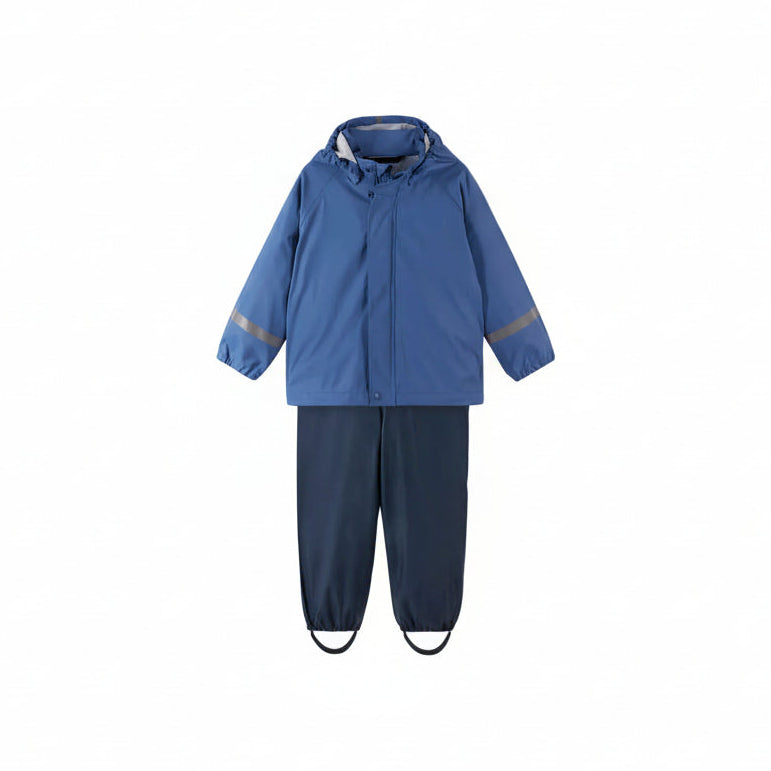 Kids Waterproof Tihku Unlined 2-Piece Rain Set - Jacket And Bib | Reima #color_denim-blue