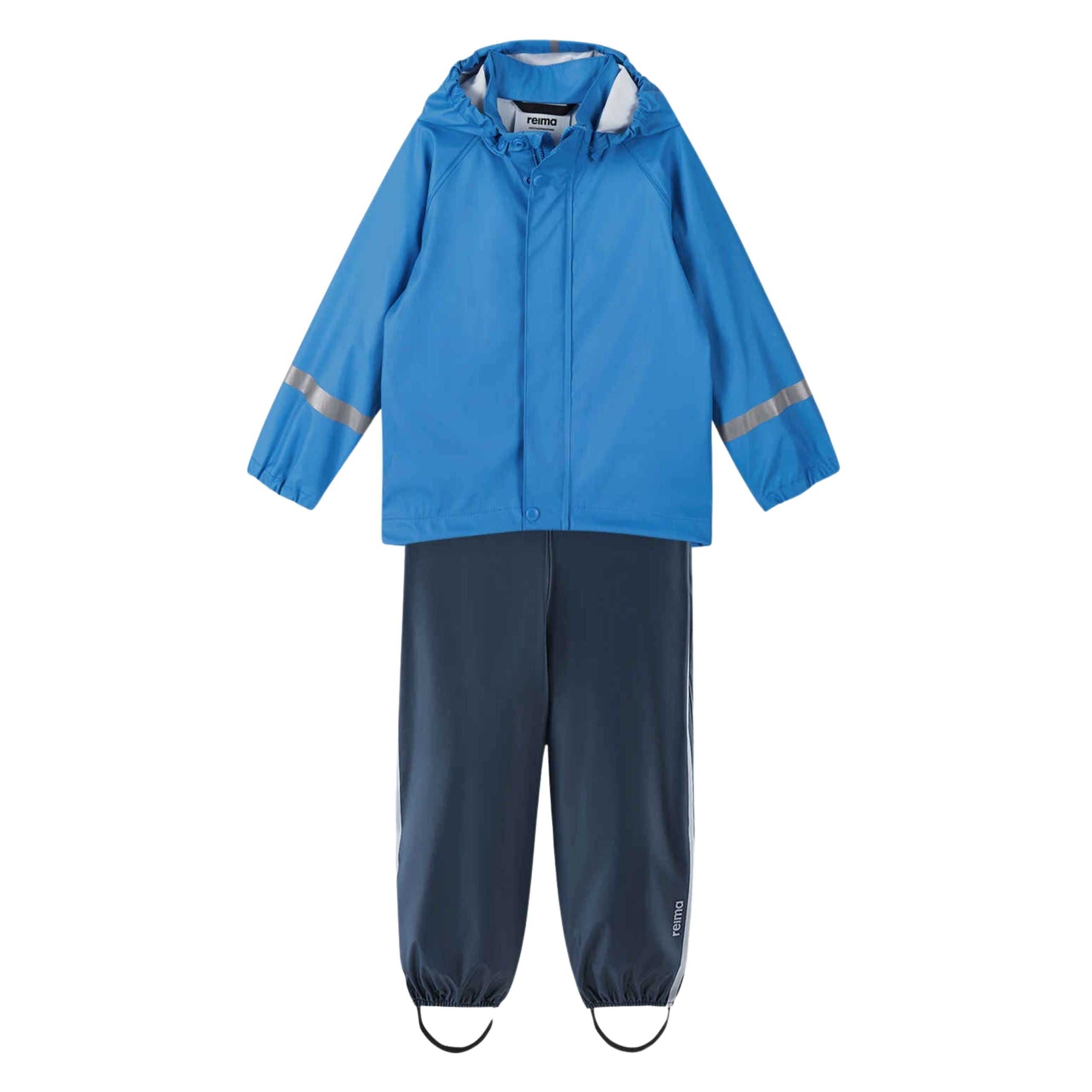 Kids Waterproof Tihku Unlined 2-Piece Rain Set - Jacket And Bib | Reima #color_cool-blue