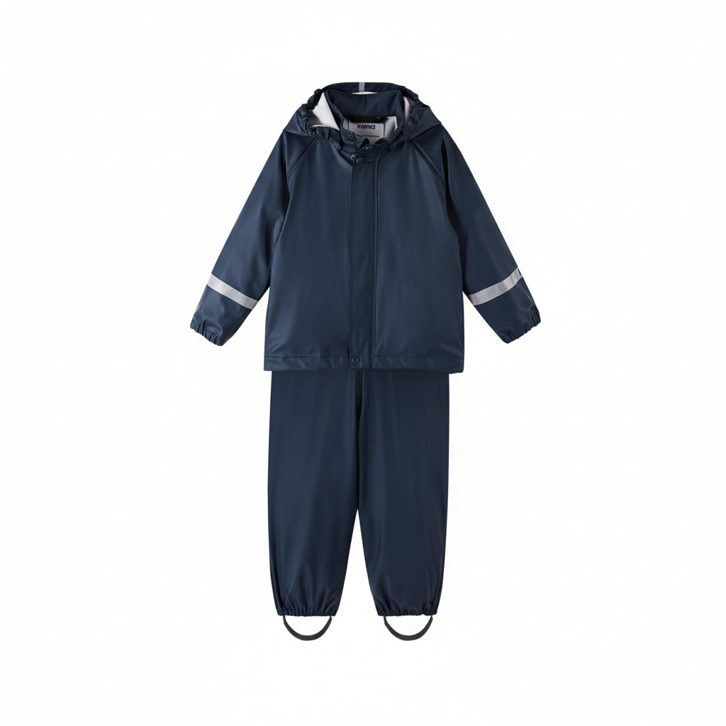Kids Waterproof Tihku Unlined 2-Piece Rain Set - Jacket And Bib | Reima #color_navy