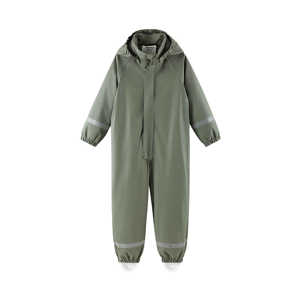 Kids Waterproof Rain All-in-One Zippered Suit Welded-Seam PU Protection | #color_greyish-green