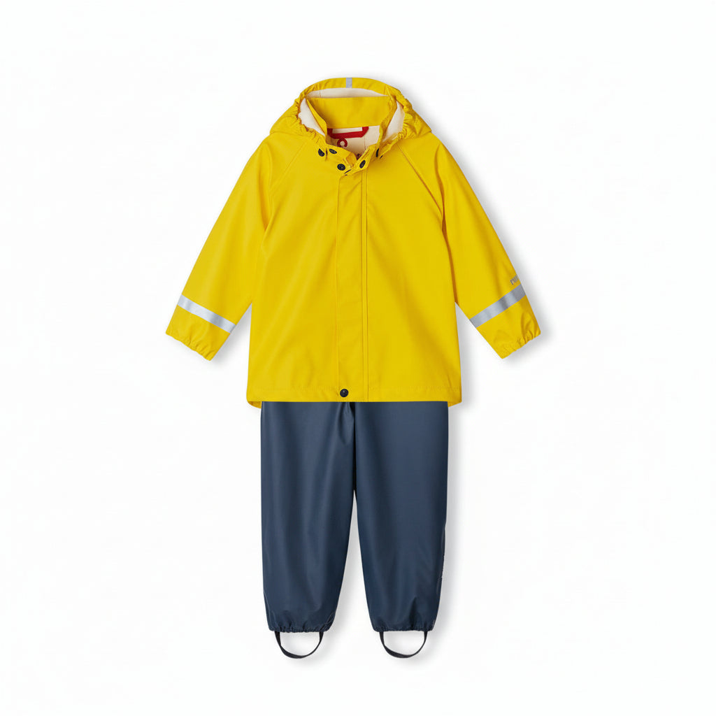 Kids Waterproof Tihku Unlined 2-Piece Rain Set - Jacket And Bib | Reima #color_yellow