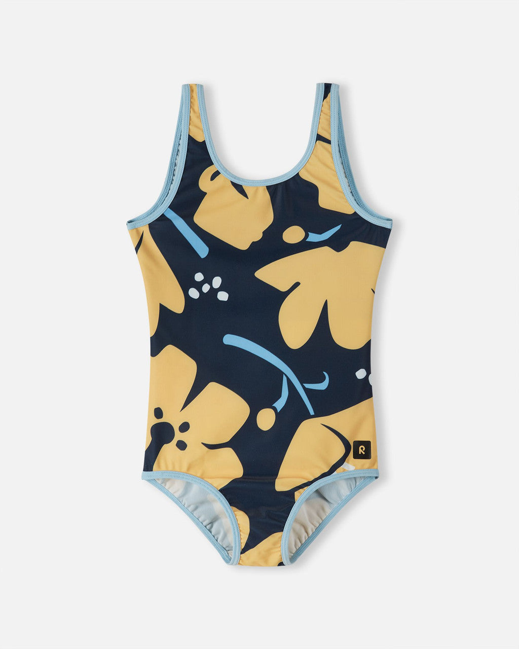 Kids SunProof Uimaan One Piece Swimsuit - UV 50+ | Reima #color_navy-flower-print