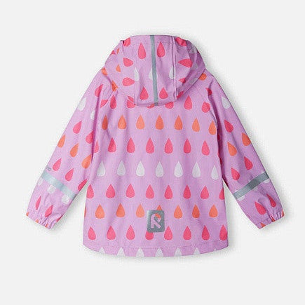 Kids Waterproof Vesi Printed Raindrop Rain Jacket - Unlined, PU | Reima #color_candy-pink-print