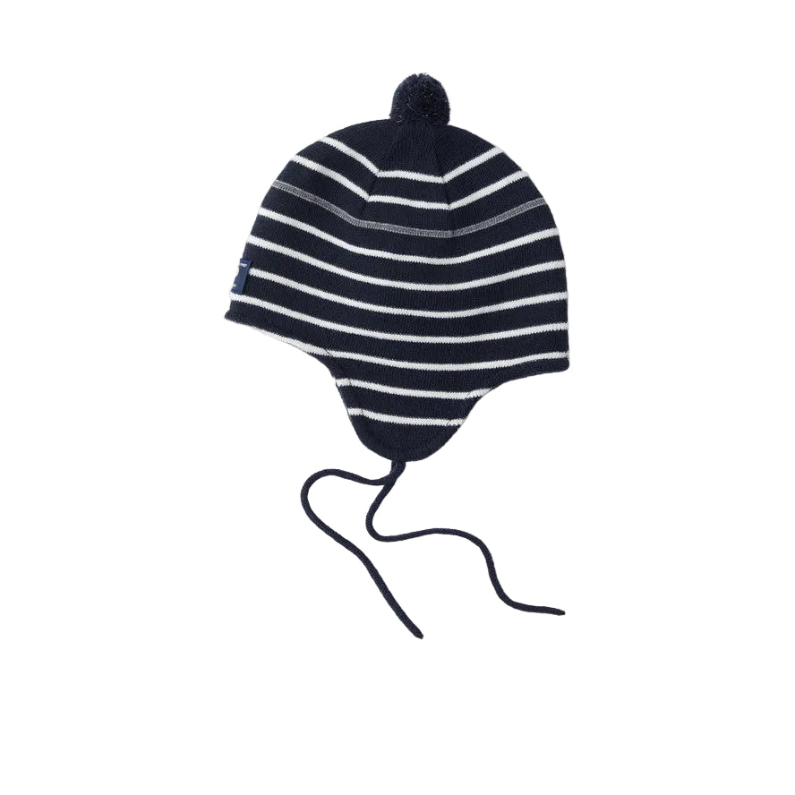 Kids Merino Wool Striped Pilot Cap | Polarn O. Pyret | #color_dark-sapphire