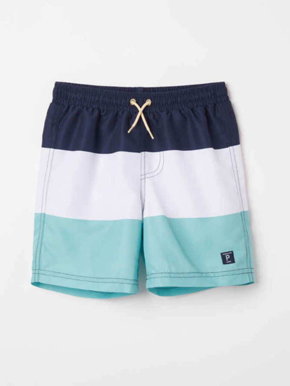 Kids Eco Block Stripe Board Shorts | Polarn O. Pyret #color_dark-sapphire