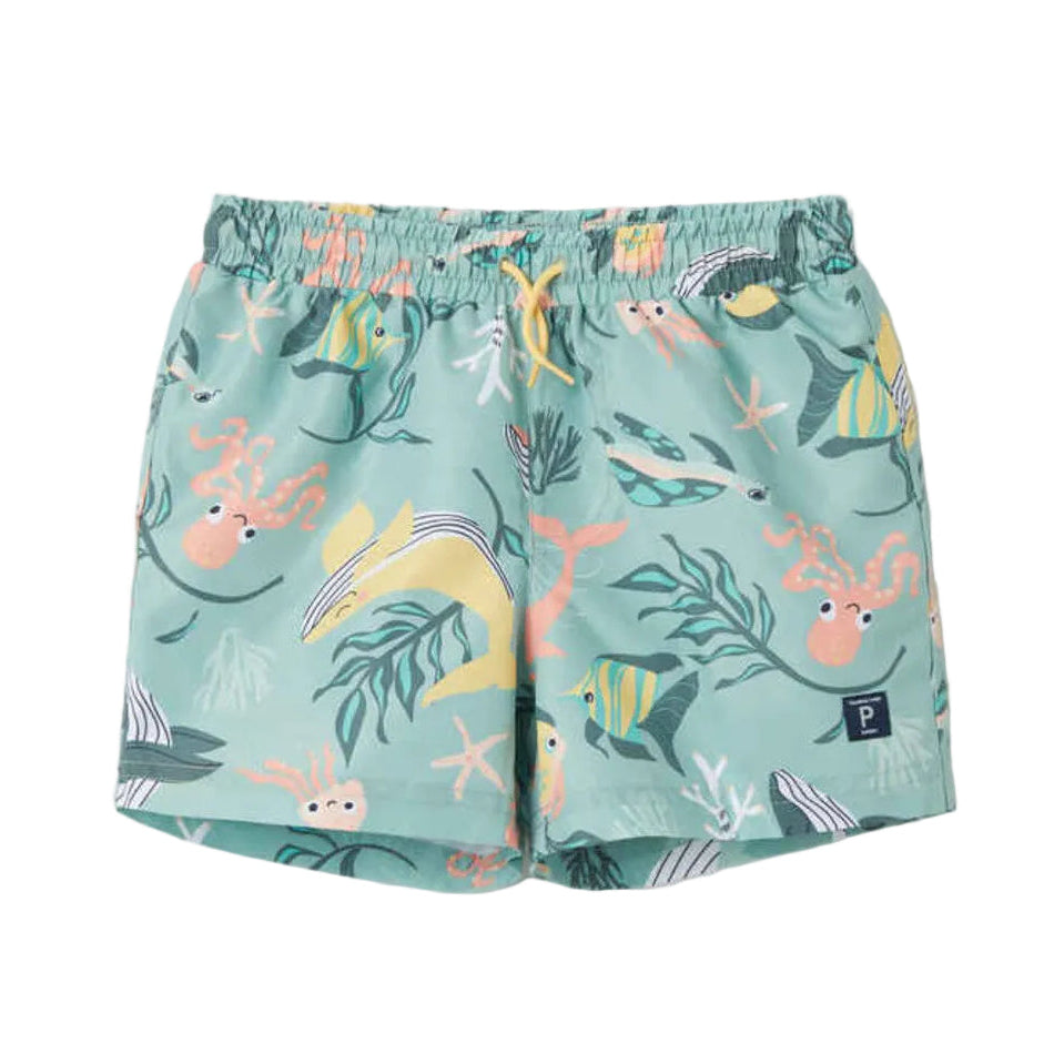 Kids Swim Shorts - Big Sea Print | Polarn O. Pyret | #color_blue-surf