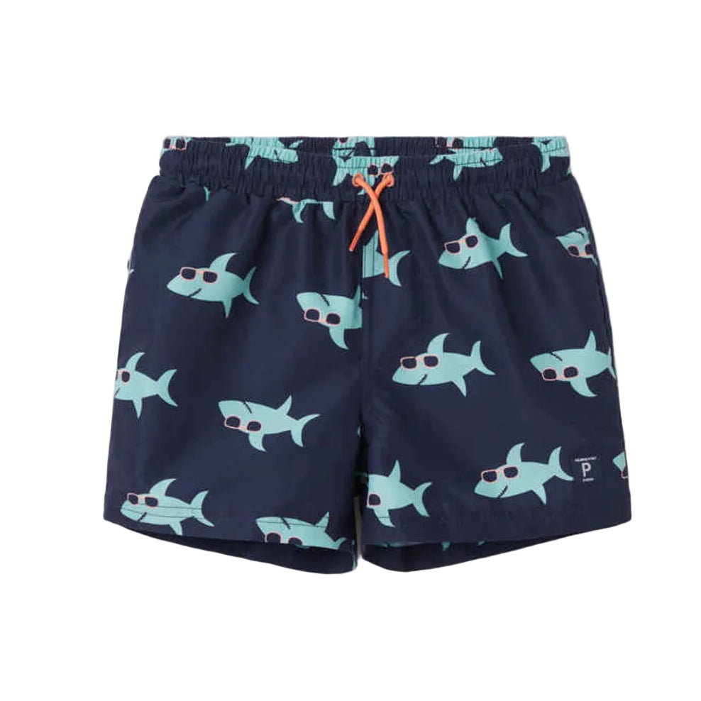 Kids Swim Shorts - Big Sea Print | Polarn O. Pyret | #color_dark-sapphire