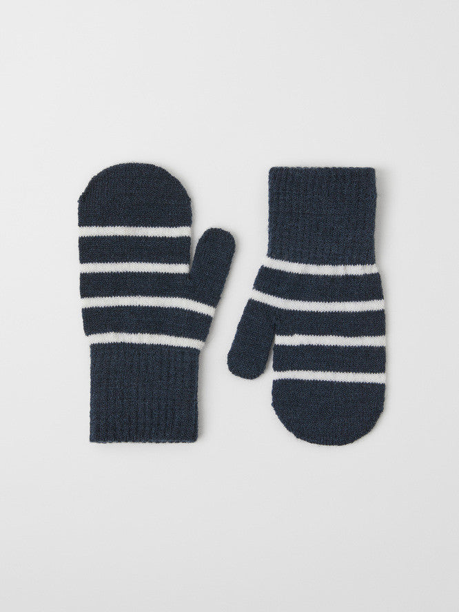 Kids Signature Stripe Magic Wool Stretch Mittens | Polarn O. Pyret #color_dark-sapphire