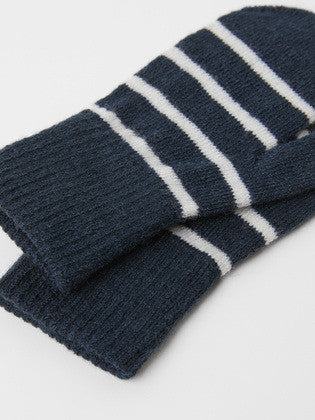 Kids Signature Stripe Magic Wool Stretch Mittens | Polarn O. Pyret #color_dark-sapphire