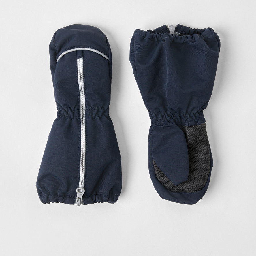 Kids Easy Zip On and Off Fleece Lined Shell Cuff Mittens | Polarn O. Pyret #color_dark-sapphire
