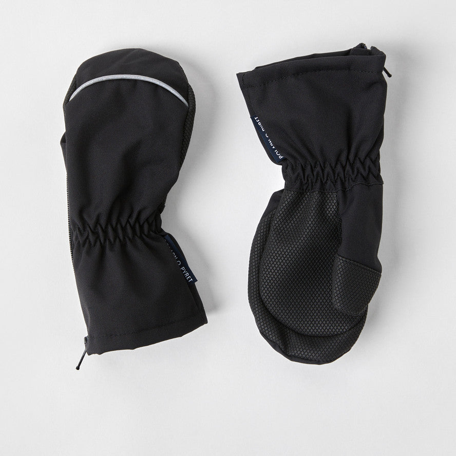 Kids Easy Zip Fleece Lined Shell Mittens | Polarn O. Pyret #color_black