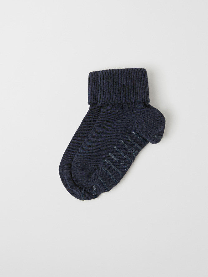 Kids Anti Slip Wool Turn Up Socks | Polarn O. Pyret #color_dark-sapphire