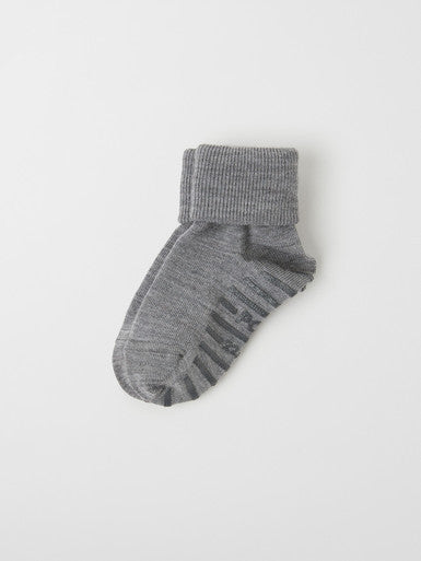 Kids Anti Slip Wool Turn Up Socks | Polarn O. Pyret #color_grey-melange
