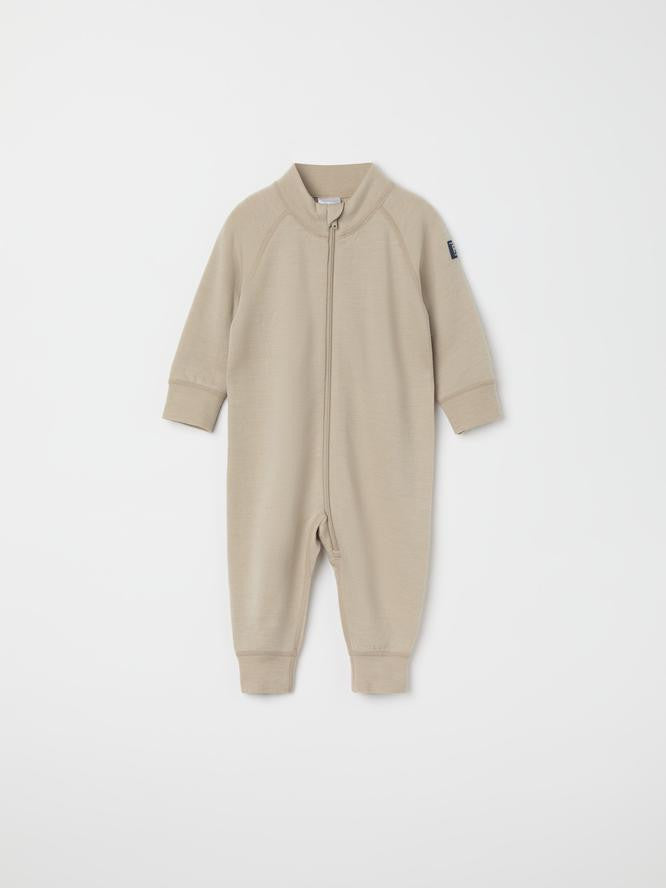 Baby Merino Wool Terry Romper, Thermal Layer | Polarn O. Pyret #color_simply-taupe