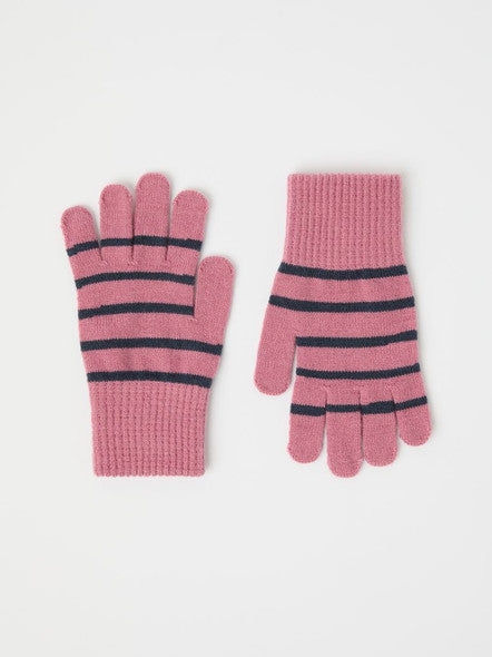 Kids Signature Stripe Magic Stretch Wool Gloves | Polarn O. Pyret #color_heather-rose