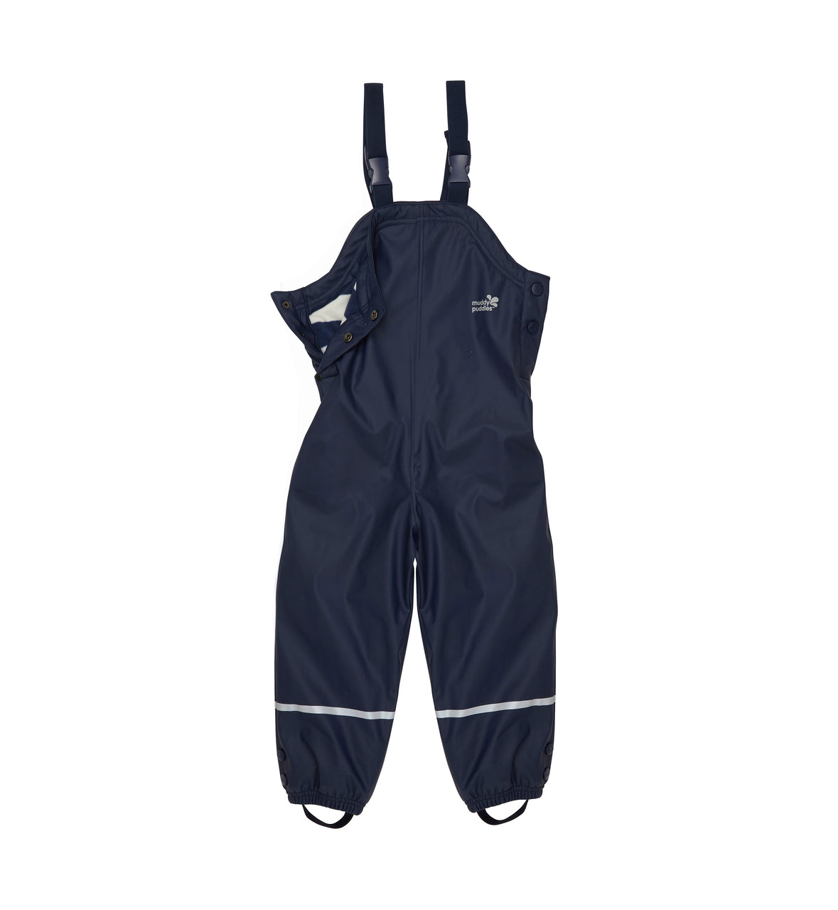 Kids Fleece Lined Puddleflex Rain Bibs - Waterproof, Warm, PU | Muddy Puddles #color_navy
