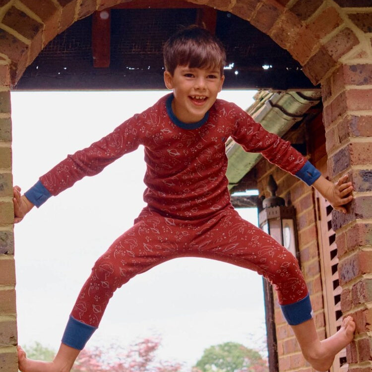 Kids Synthetic Drift Thermal Base Layer Bottom - Cotton Blend, Breathable, PJ | Muddy Puddles #color_red-pear-sky