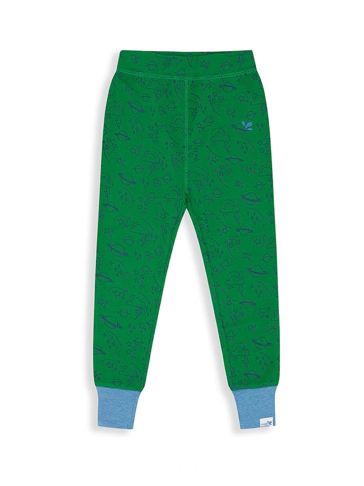 Kids Synthetic Drift Thermal Base Layer Bottom - Cotton Blend, Breathable, PJ | Muddy Puddles #color_green-sky