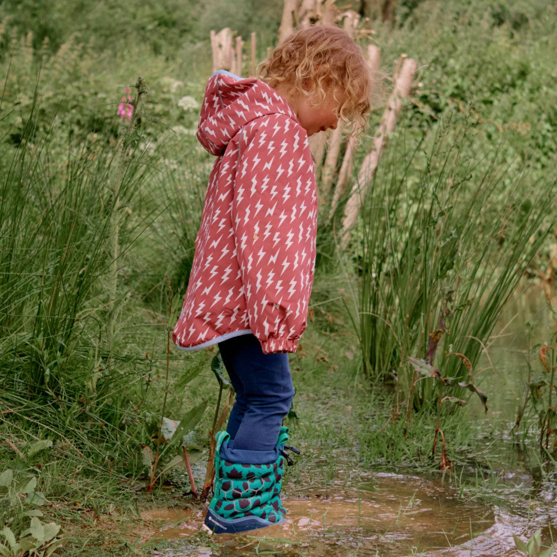 Kids Fleece Lined Waterproof EcoSplash Jacket - Recycled Plastic Bottles, Breathable | Muddy Puddles #color_mauvewood-bolt