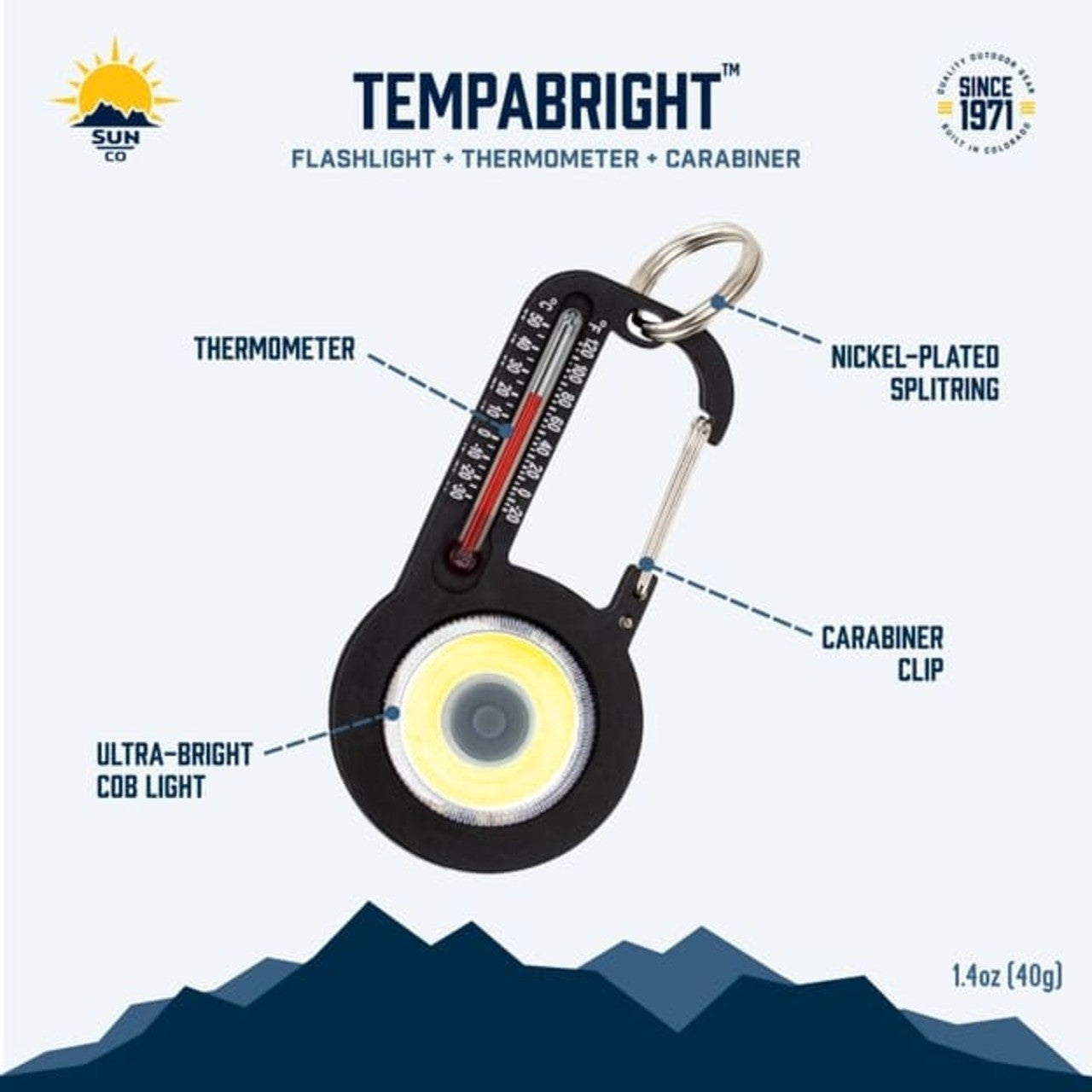 TempaBright Thermometer Carabiner with Bright LED Lights