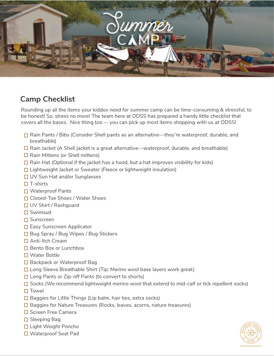 Kids Summer Camp Checklist - Free Download!