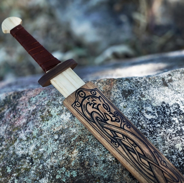 Childrens Wooden Toy Sword with Norse Motif