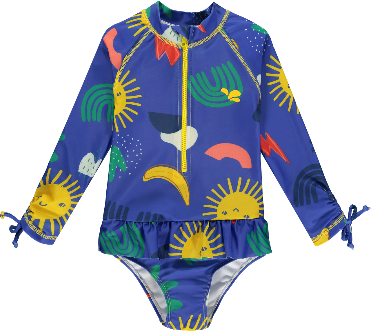 Kids UV Protective Rash Guard Swimsuit - 50+, Swim | Muddy Puddles #color_blue-happy