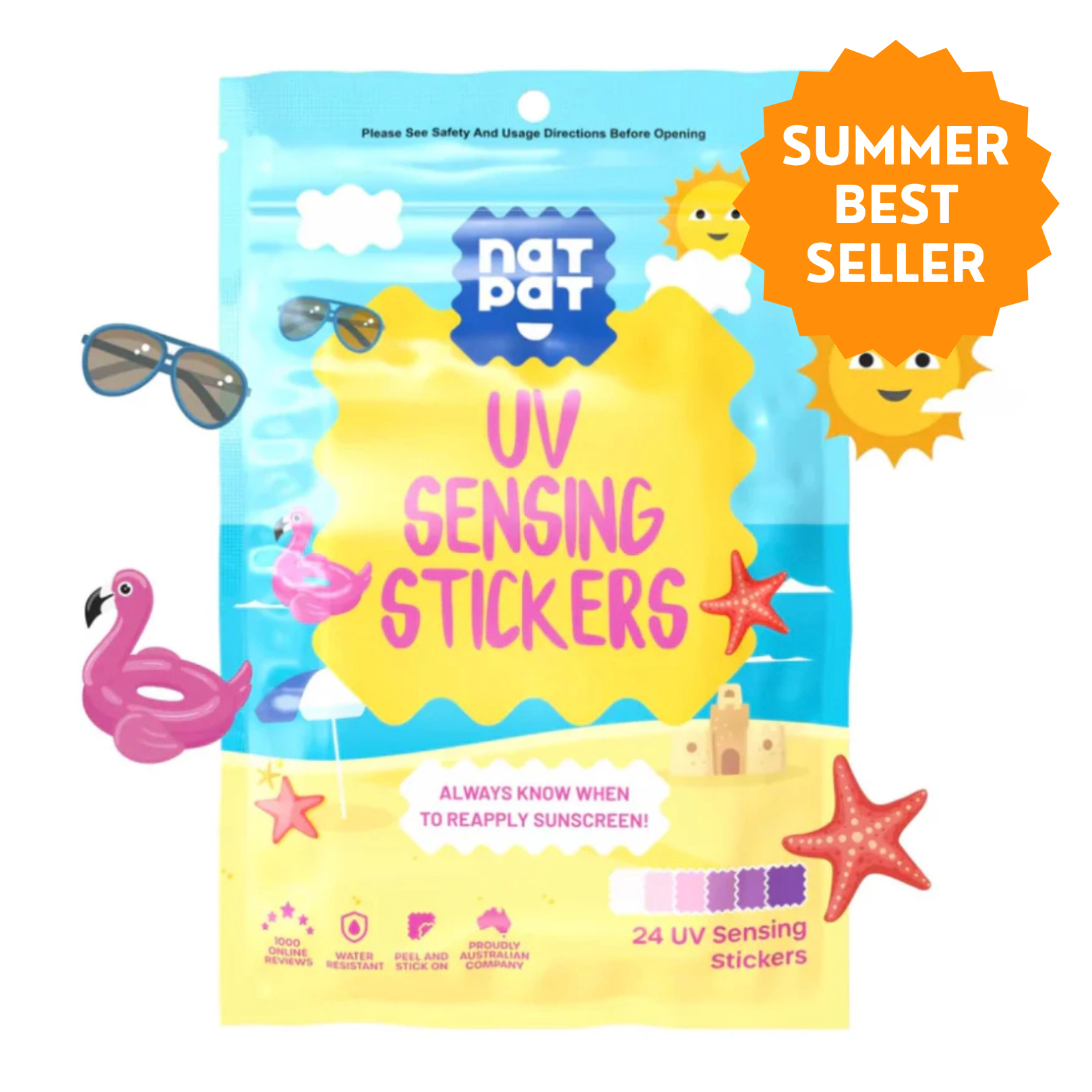 Kids UV Detection Stickers – NatPat SunnyPatch – Sunscreen Reminder 24 Pack