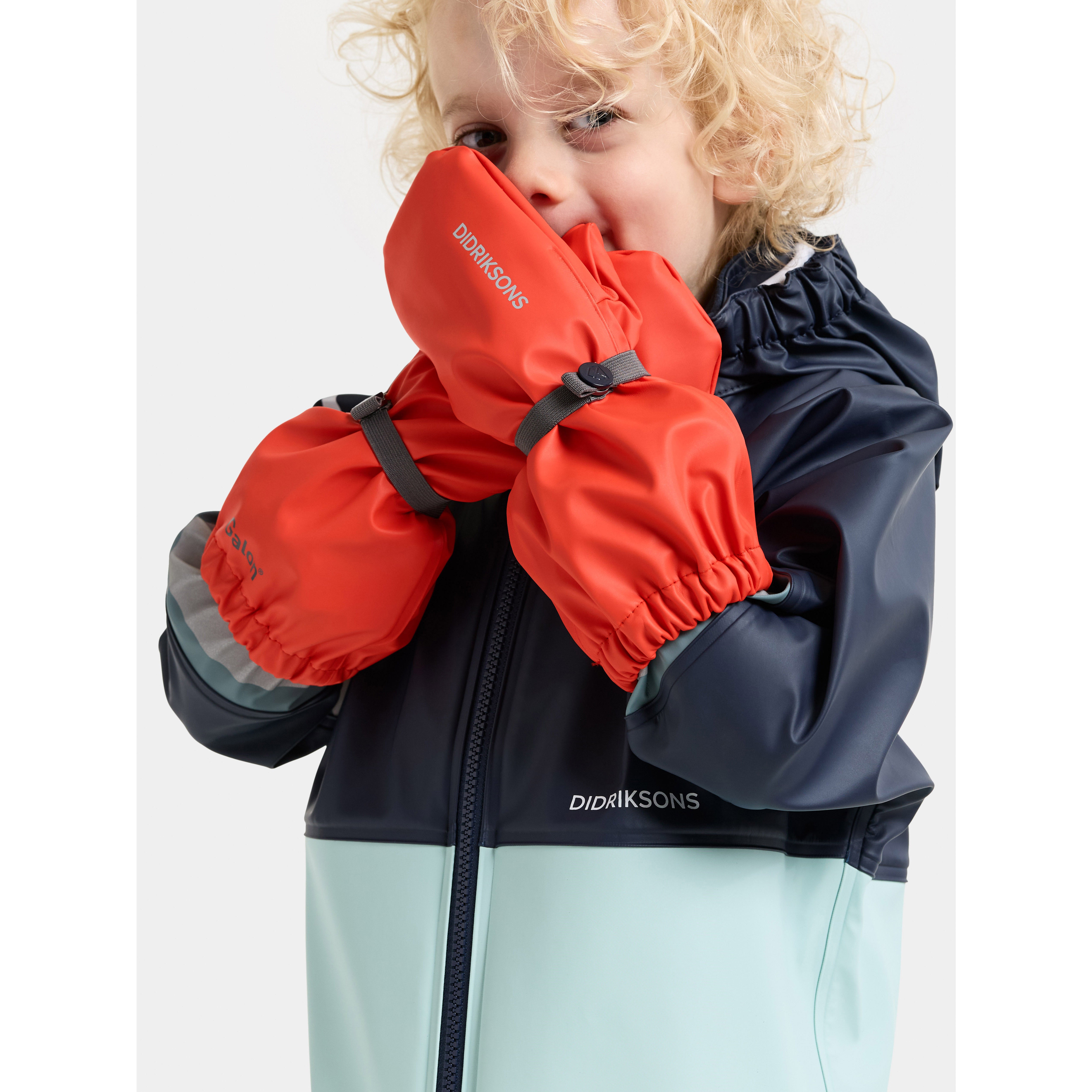 Kids Long Cuff Fleece Lined Rain Mittens – Waterproof, PU | Didriksons