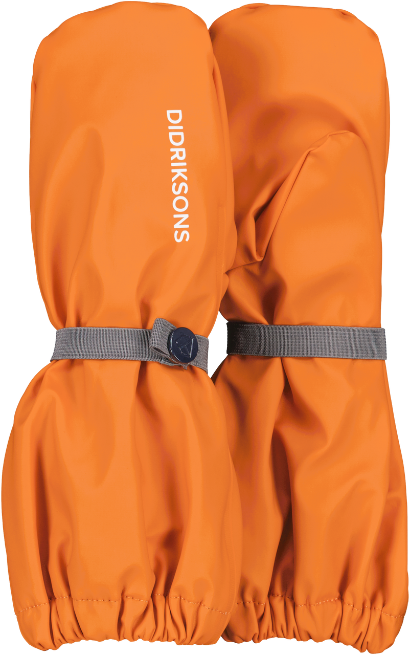 Kids Long Cuff Fleece Lined Rain Mittens – Waterproof, PU | Didriksons #color_orange-jam