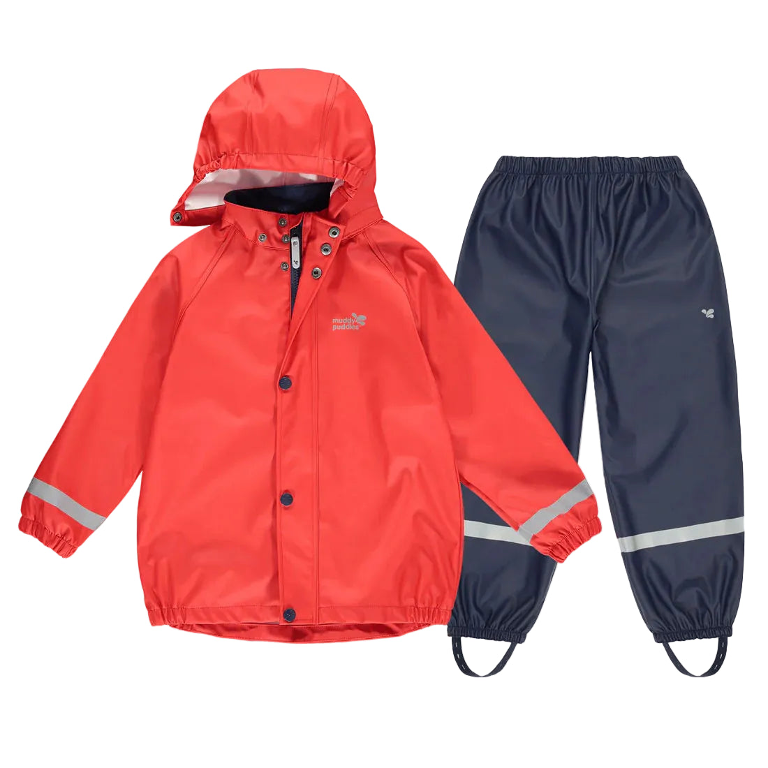 Kids Waterproof Rainy Day Jacket and Pull-on Rain Pant Set - PU, Zip and Snap Closure | Muddy Puddles #color_red