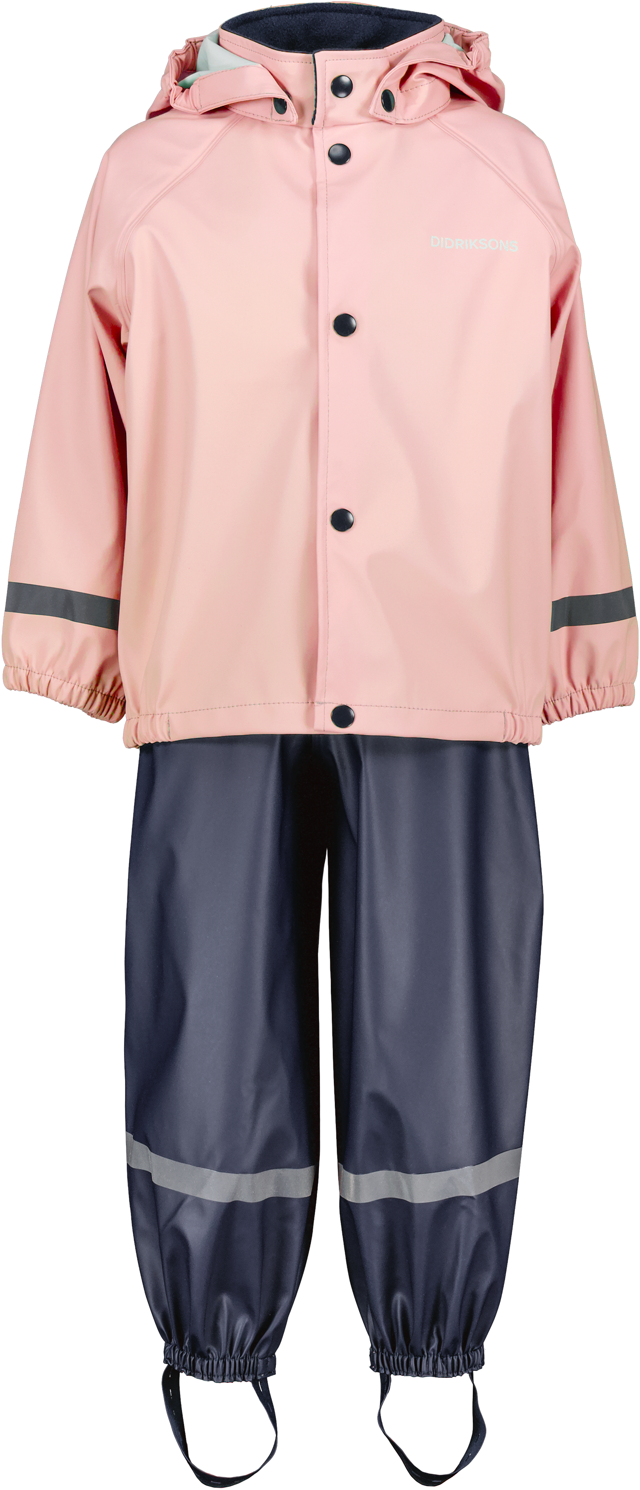 Kids Slaskeman Unlined Rain Set-Snap Jacket and Bibs – Waterproof, PU | Didriksons #color_dusty-pink