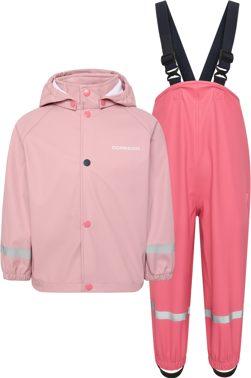 Kids Slaskeman Unlined Rain Set-Snap Jacket and Bibs – Waterproof, PU | Didriksons #color_soft-pink