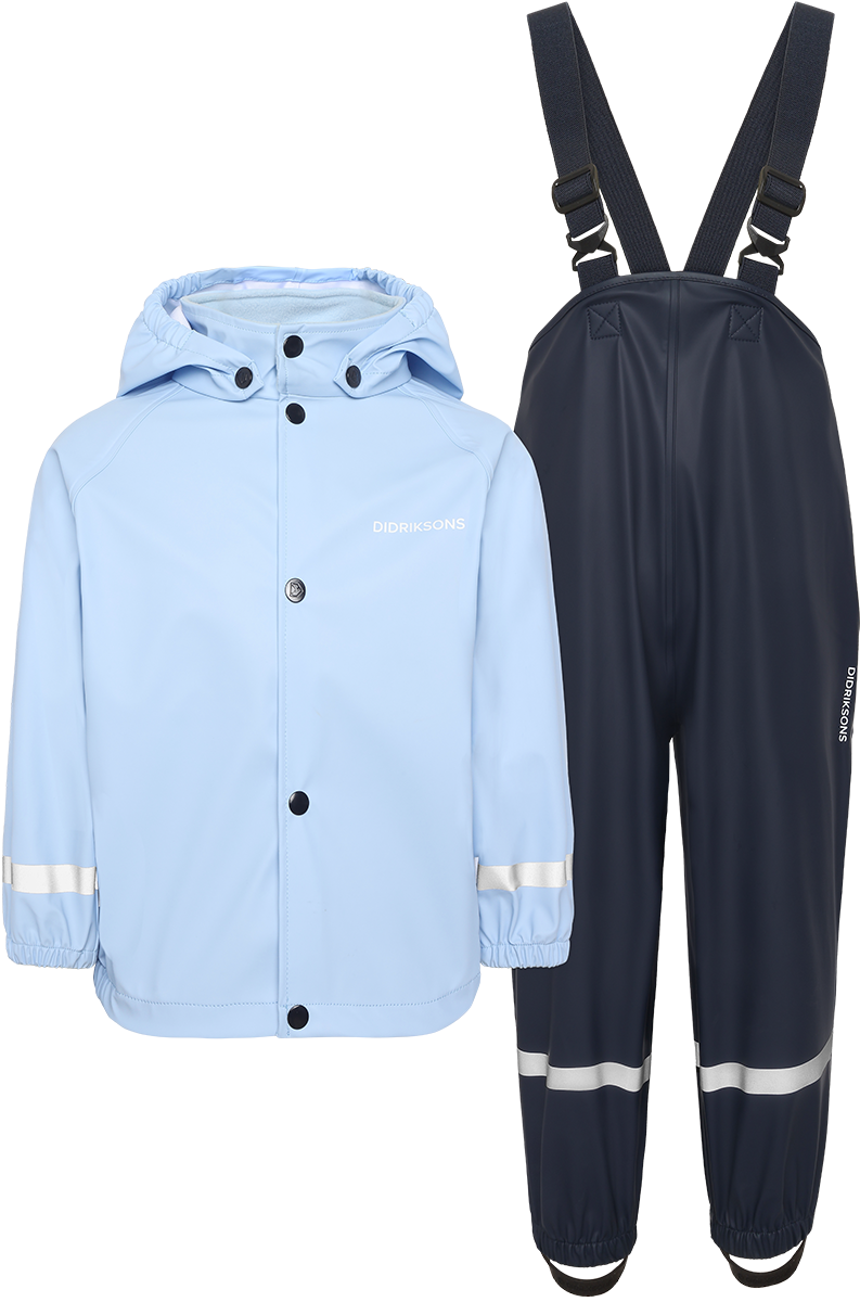 Kids Slaskeman Unlined Rain Set-Snap Jacket and Bibs – Waterproof, PU | Didriksons #color_light-sea-blue