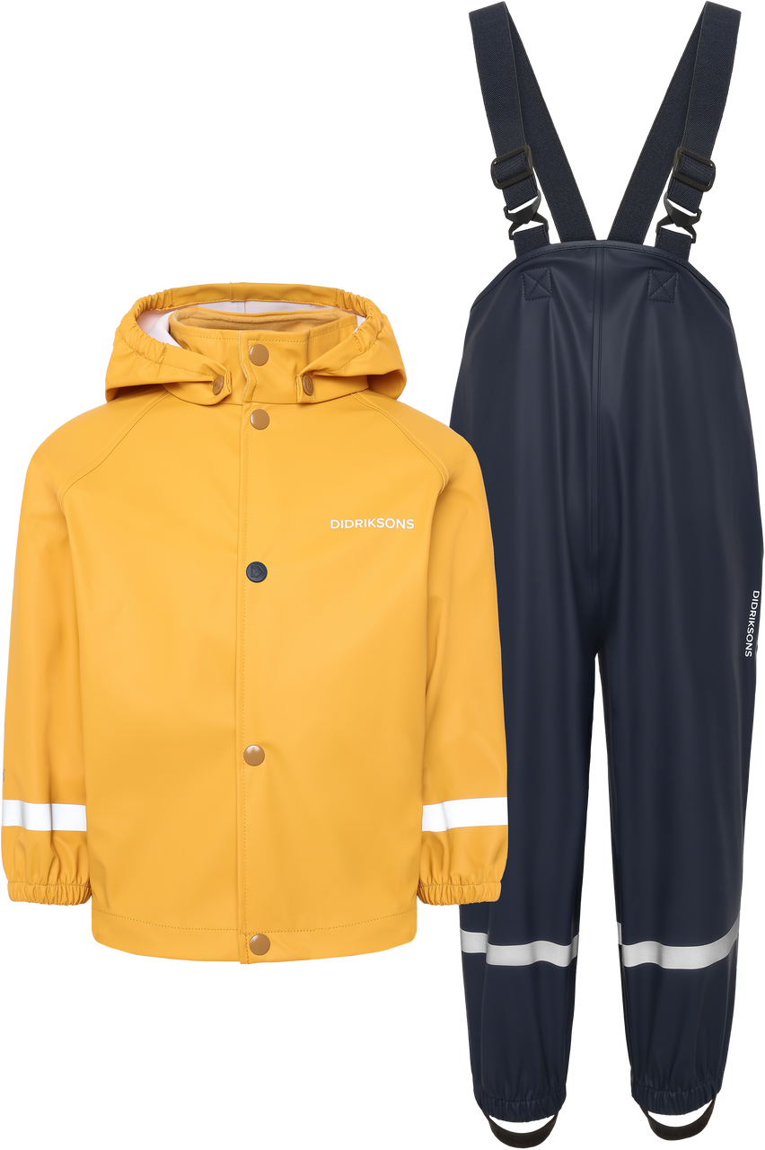 Kids Slaskeman Unlined Rain Set-Snap Jacket and Bibs – Waterproof, PU | Didriksons #color_dark-pollen