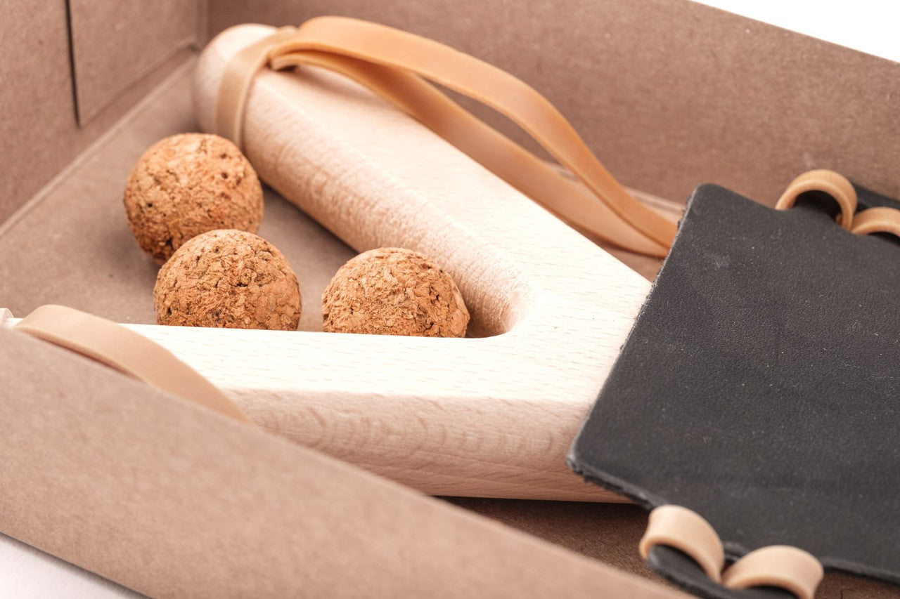 Wooden Slingshot with Cork Balls
