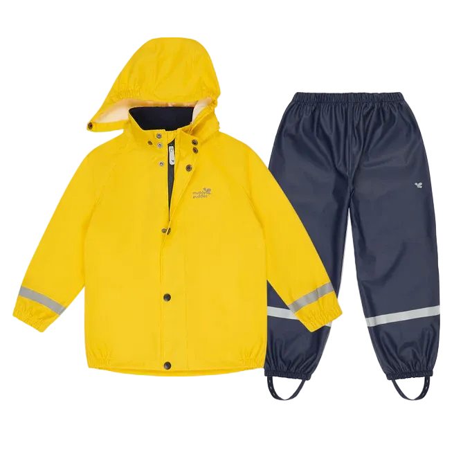 Kids Waterproof Rainy Day Jacket and Pull-on Rain Pant Set - PU, Zip and Snap Closure | Muddy Puddles #color_yellow