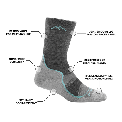 Adult Womens Hiker Micro Crew Light Hiking Sock | Darn Tough 