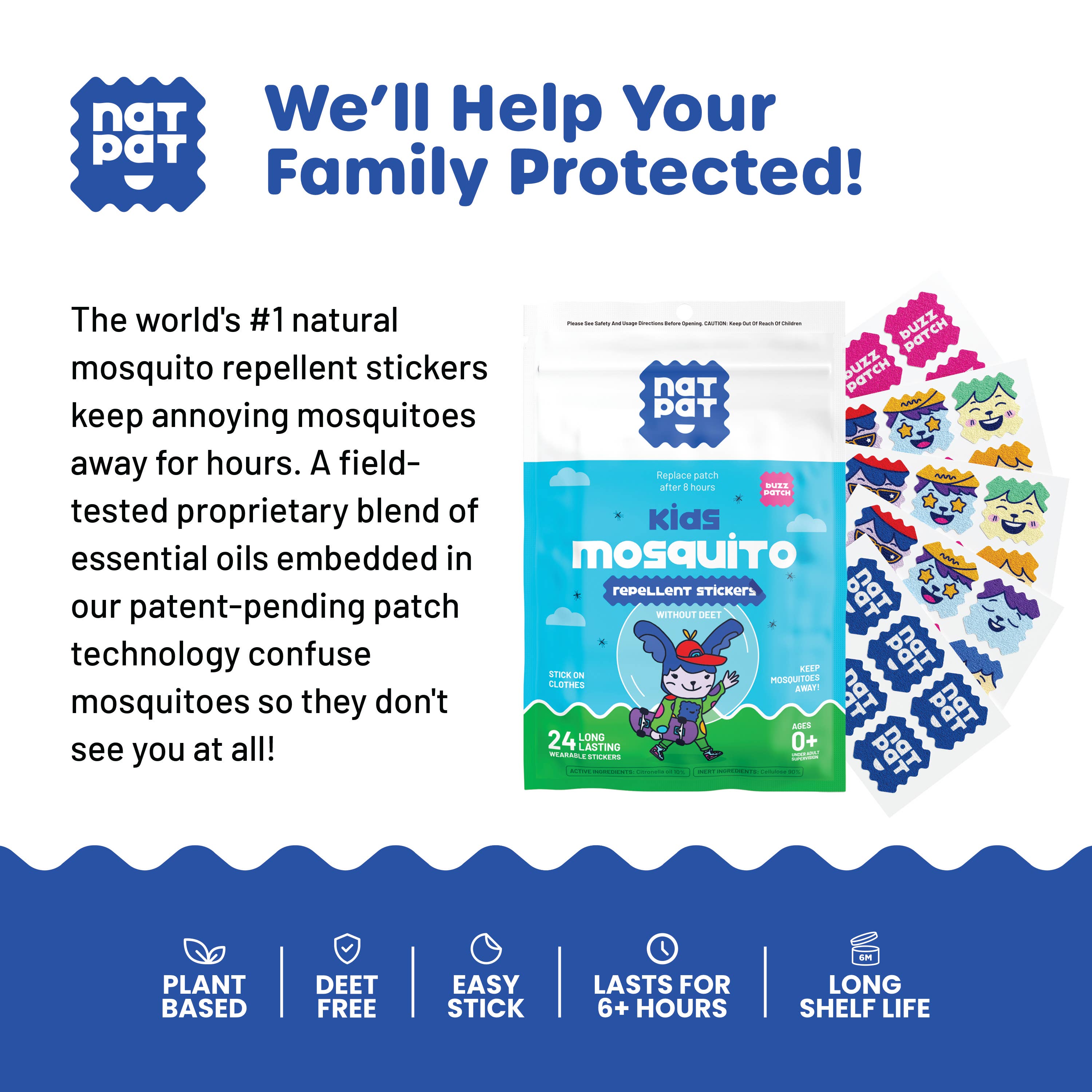 Kids Mosquito Repellent Stickers – NatPat BuzzPatch – 24 Pack