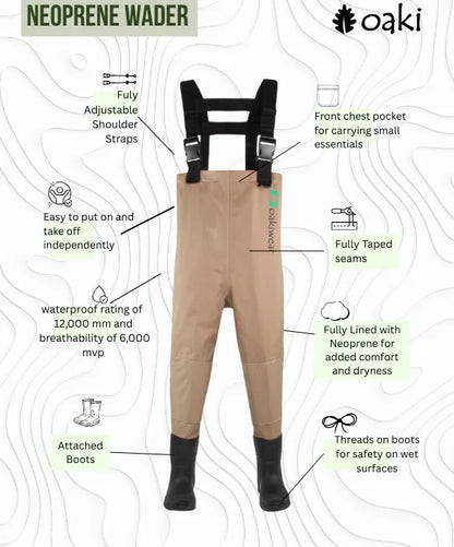 Kids Neoprene Breathable Waders - Tan | Oaki
